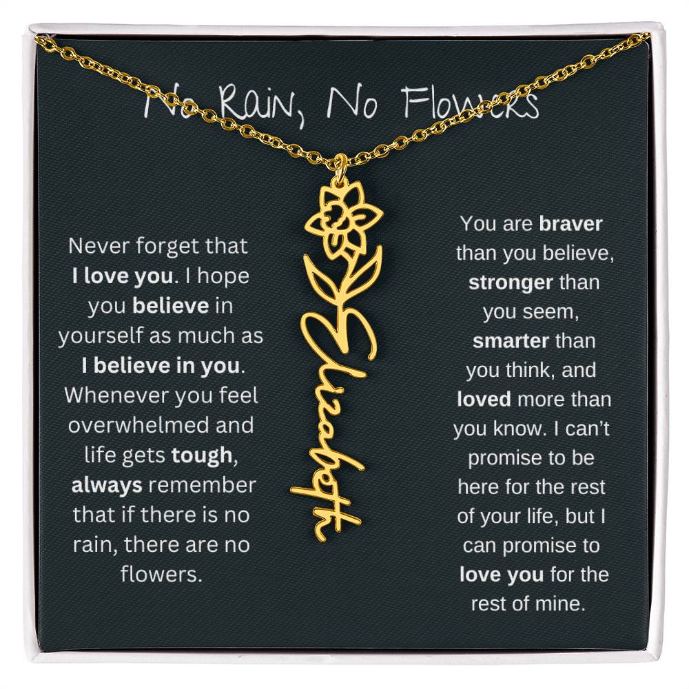 No Rain - No Flowers - Never Forget That I Love You | Birth Flower Name Necklace *