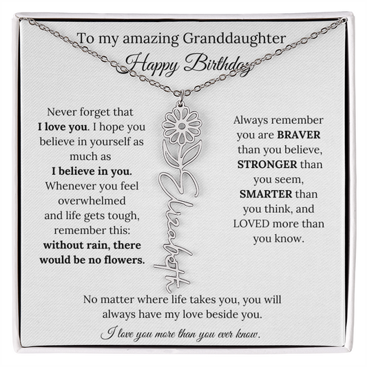 To My Amazing Granddaughter | Happy Birthday | Birth Flower Name Necklace