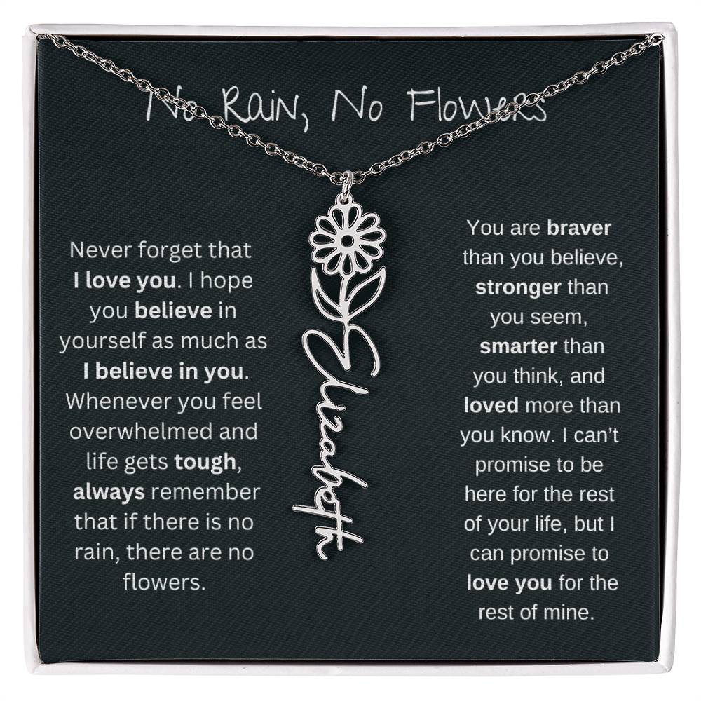 No Rain - No Flowers - Never Forget That I Love You | Birth Flower Name Necklace *