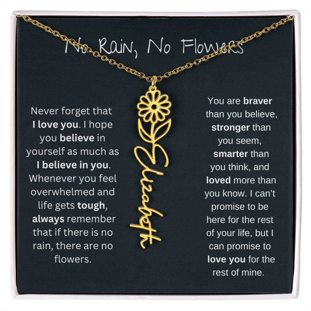 No Rain - No Flowers - Never Forget That I Love You | Birth Flower Name Necklace *