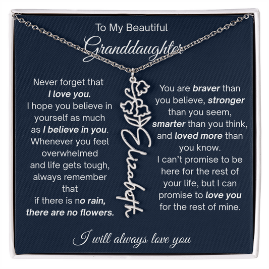 To My Beautiful Granddaughter | I Will Always Love You | Personalized Birth Flower Name Necklace