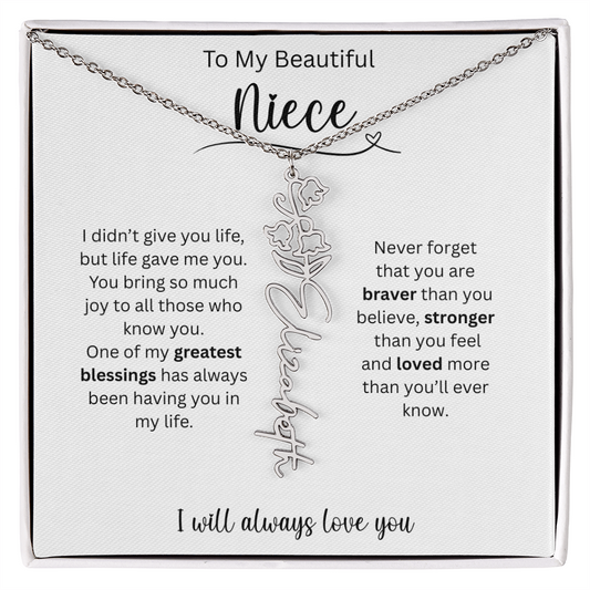 To My Beautiful Niece | I Will Always Love You | Flower Name Necklace