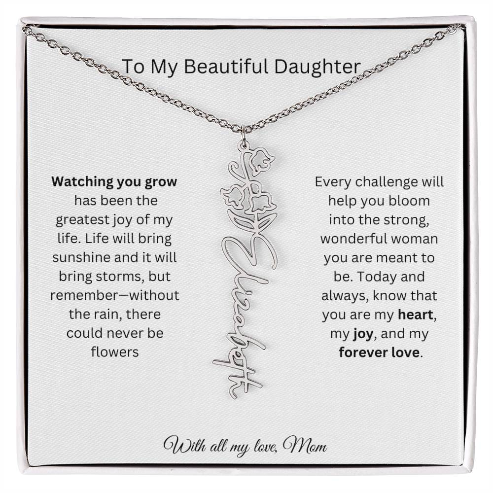 To My Beautiful Daughter | With All My Love | Flower Name Necklace