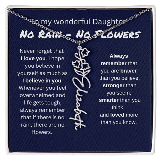 No Rain, No Flowers - I Love You - Birth Flower Name Necklace