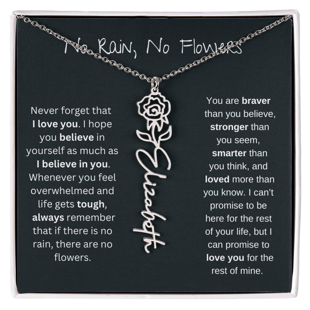 No Rain - No Flowers - Never Forget That I Love You | Birth Flower Name Necklace *