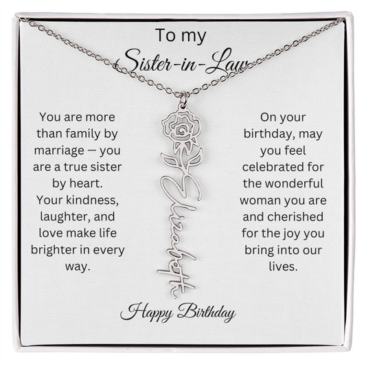 To My Sister In Law | Happy Birthday | Birth Flower Name Necklace