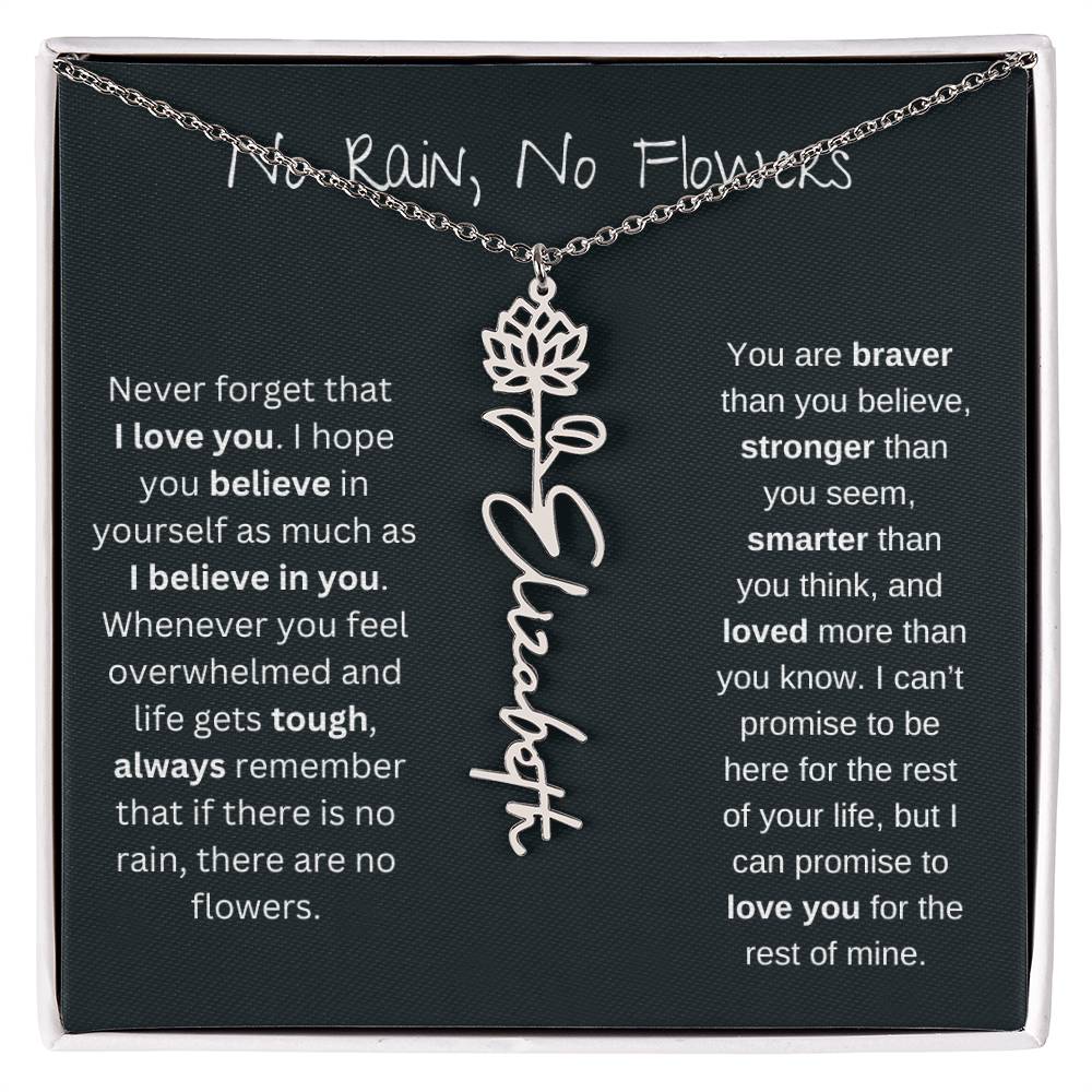 No Rain - No Flowers - Never Forget That I Love You | Birth Flower Name Necklace *