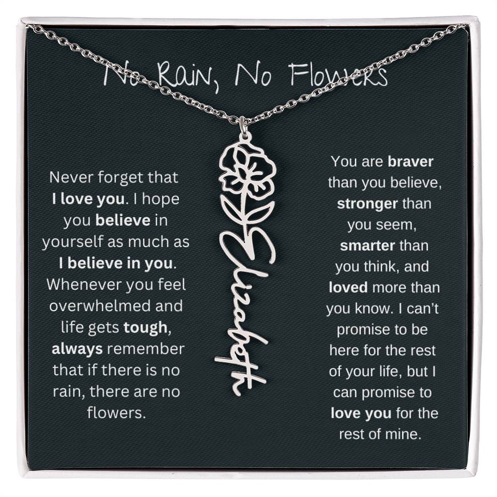 No Rain - No Flowers - Never Forget That I Love You | Birth Flower Name Necklace *