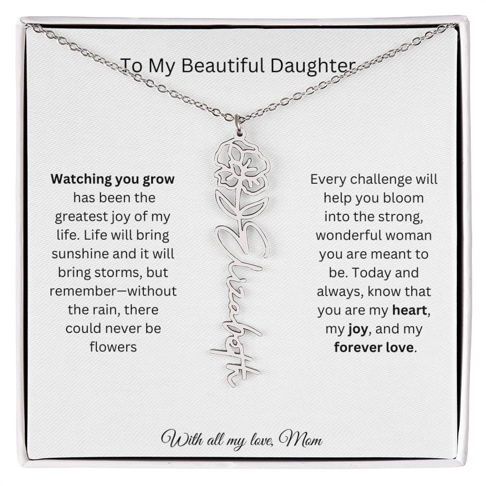 To My Beautiful Daughter | With All My Love | Flower Name Necklace