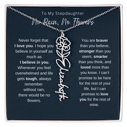 To My Stepdaughter | No Rain, No Flowers | Birth Flower Name Necklace