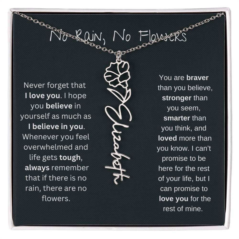 No Rain - No Flowers - Never Forget That I Love You | Birth Flower Name Necklace *