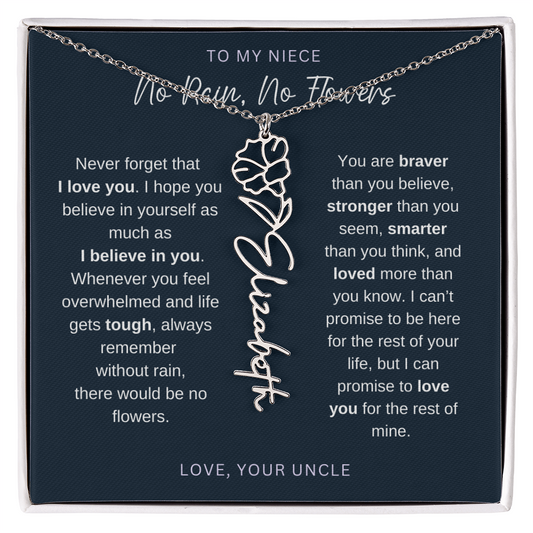 Personalized Birth Flower Name Necklace For Niece From Uncle