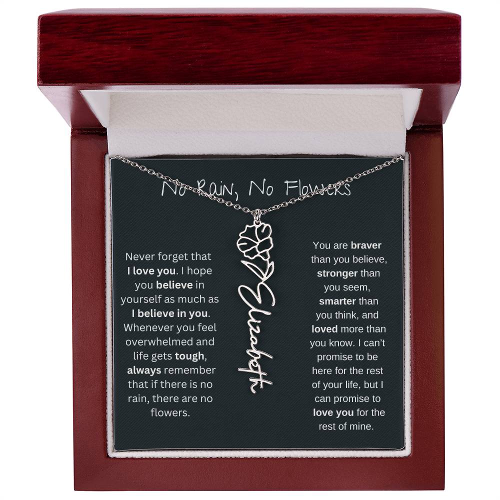 No Rain - No Flowers - Never Forget That I Love You | Birth Flower Name Necklace *