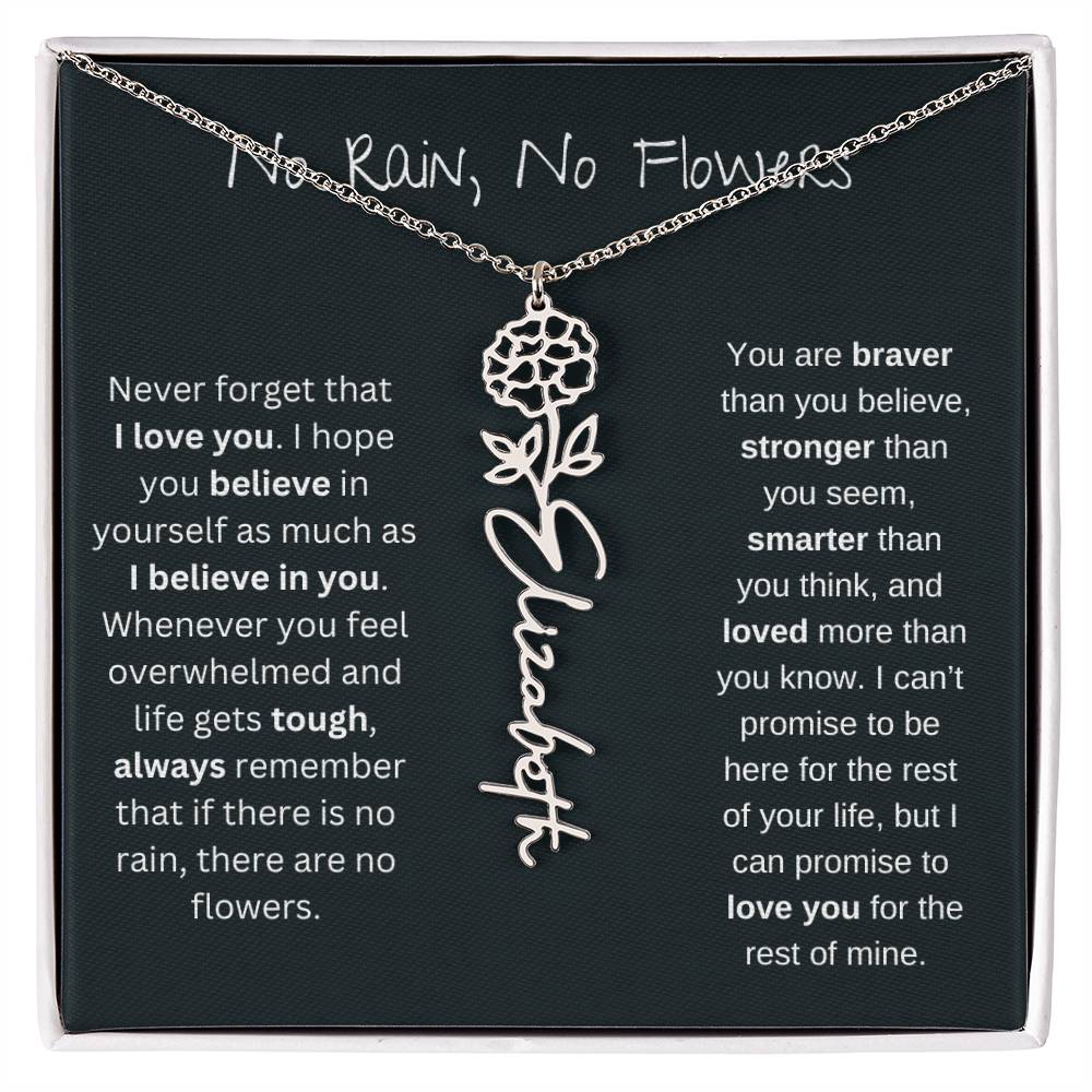 No Rain - No Flowers - Never Forget That I Love You | Birth Flower Name Necklace *