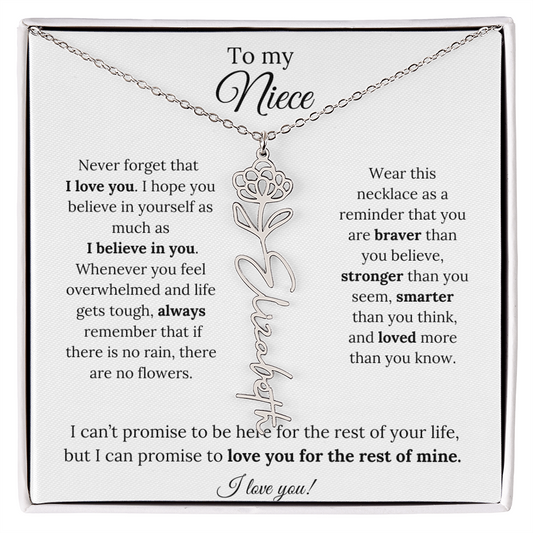 To My Niece | You're Loved More Than You Know | Flower Name Necklace