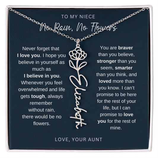 Personalized Birth Flower Name Necklace For Niece From Aunt