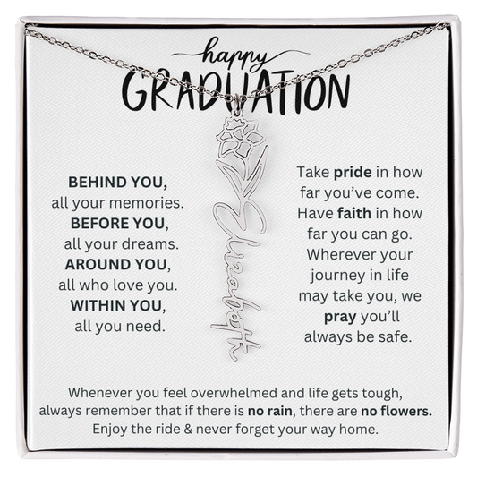 Happy Graduation | Take Pride | Birth Flower Name Necklace