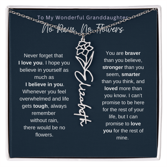 To My Wonderful Granddaughter | No Rain, No Flowers | Birth Flower Name Necklace