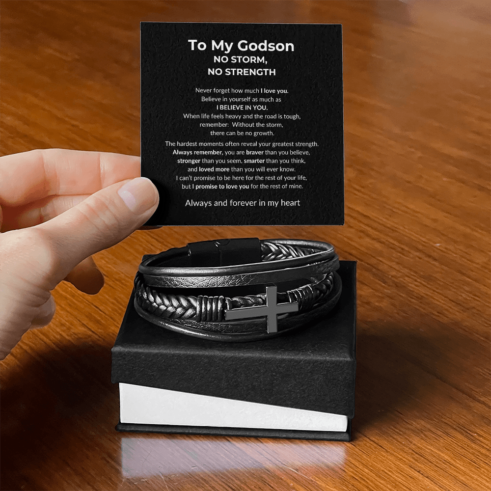 To My Godson - No Storm, No Strength - Men's Cross Bracelet