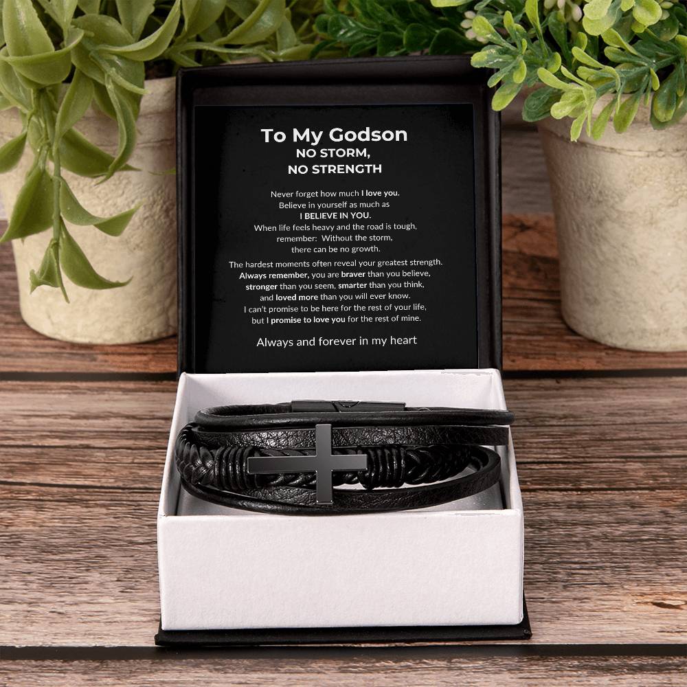 To My Godson - No Storm, No Strength - Men's Cross Bracelet