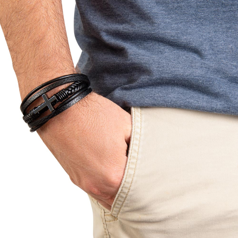 To My Godson - No Storm, No Strength - Men's Cross Bracelet