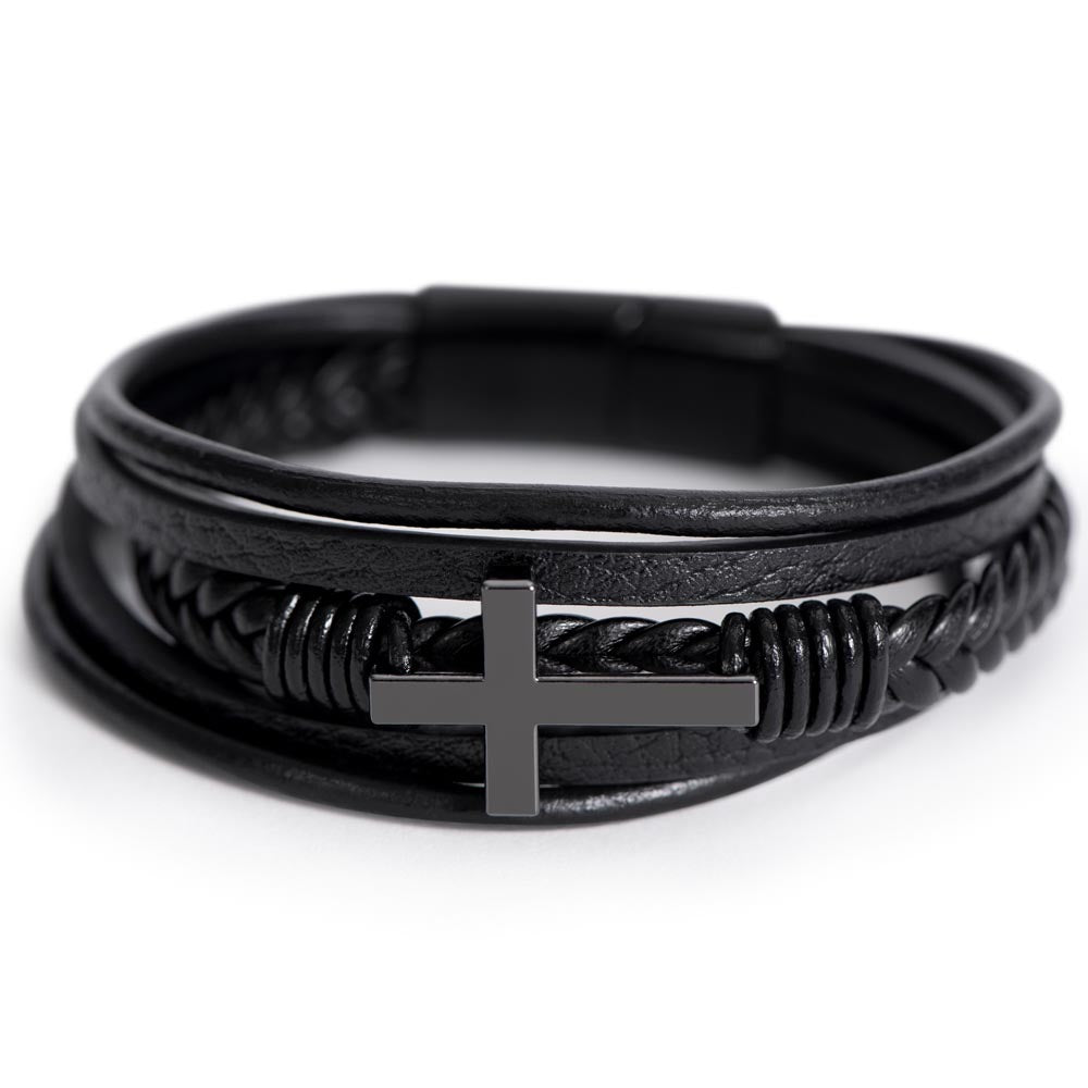 To My Godson - No Storm, No Strength - Men's Cross Bracelet