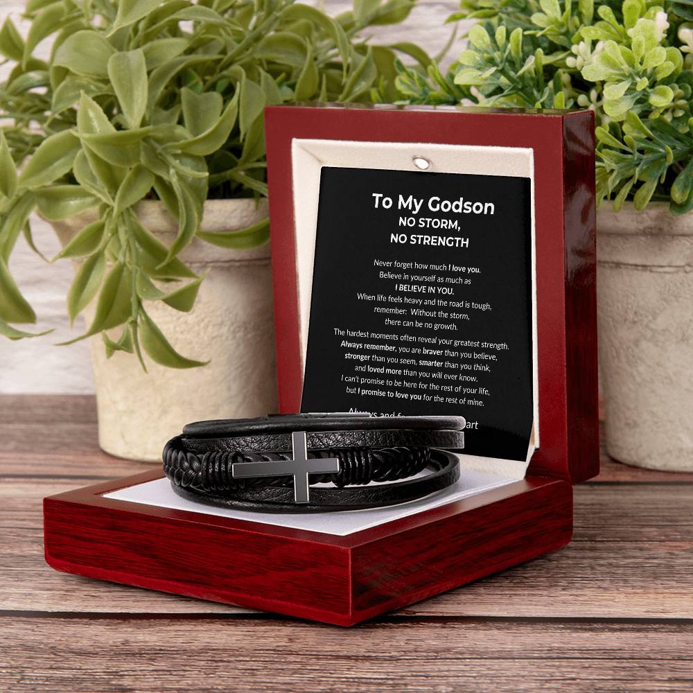 To My Godson - No Storm, No Strength - Men's Cross Bracelet
