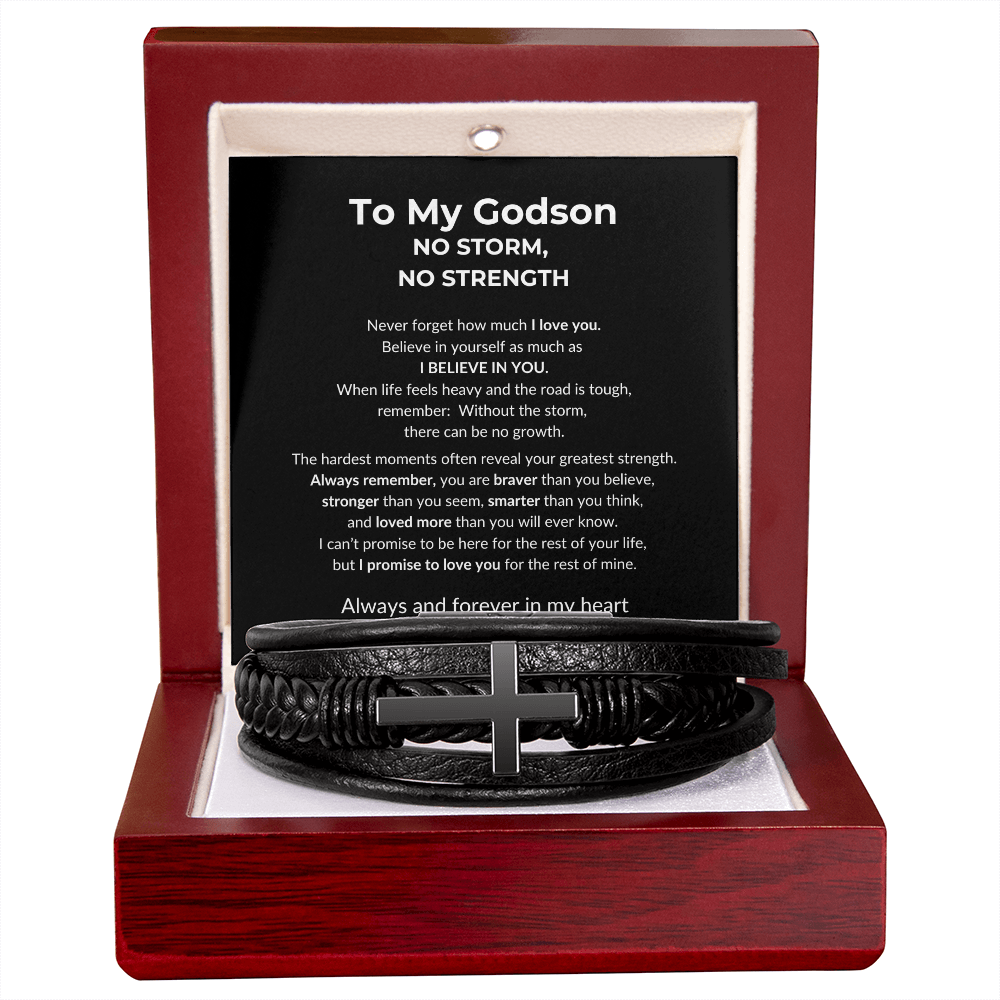 To My Godson - No Storm, No Strength - Men's Cross Bracelet