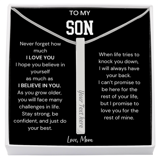To My Son | I Love You | 4-Sided Stick Necklace