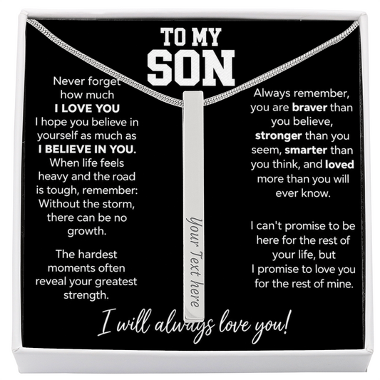 Personalized Necklace for Son – Engraved 4-Sided Bar Necklace