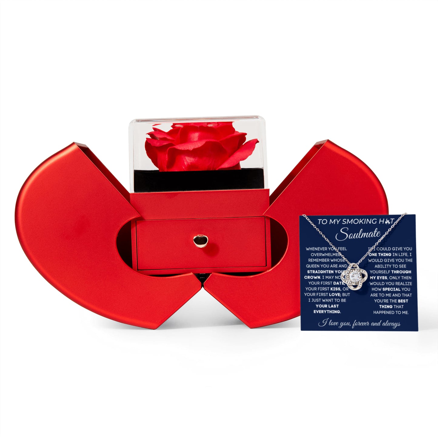 To My Smoking Hot Soulmate - I Love You - Love Knot Necklace with Red Heart Rose Box