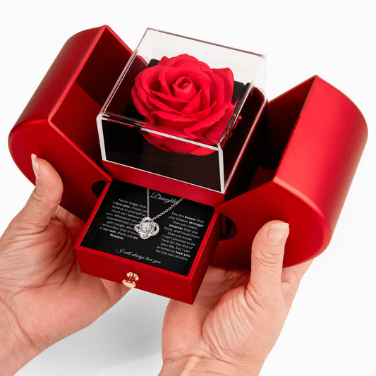 [HOLIDAY BESTSELLER] To My Beautiful Daughter - No Rain No Flowers -Love Knot Necklace with Red Heart Rose Box