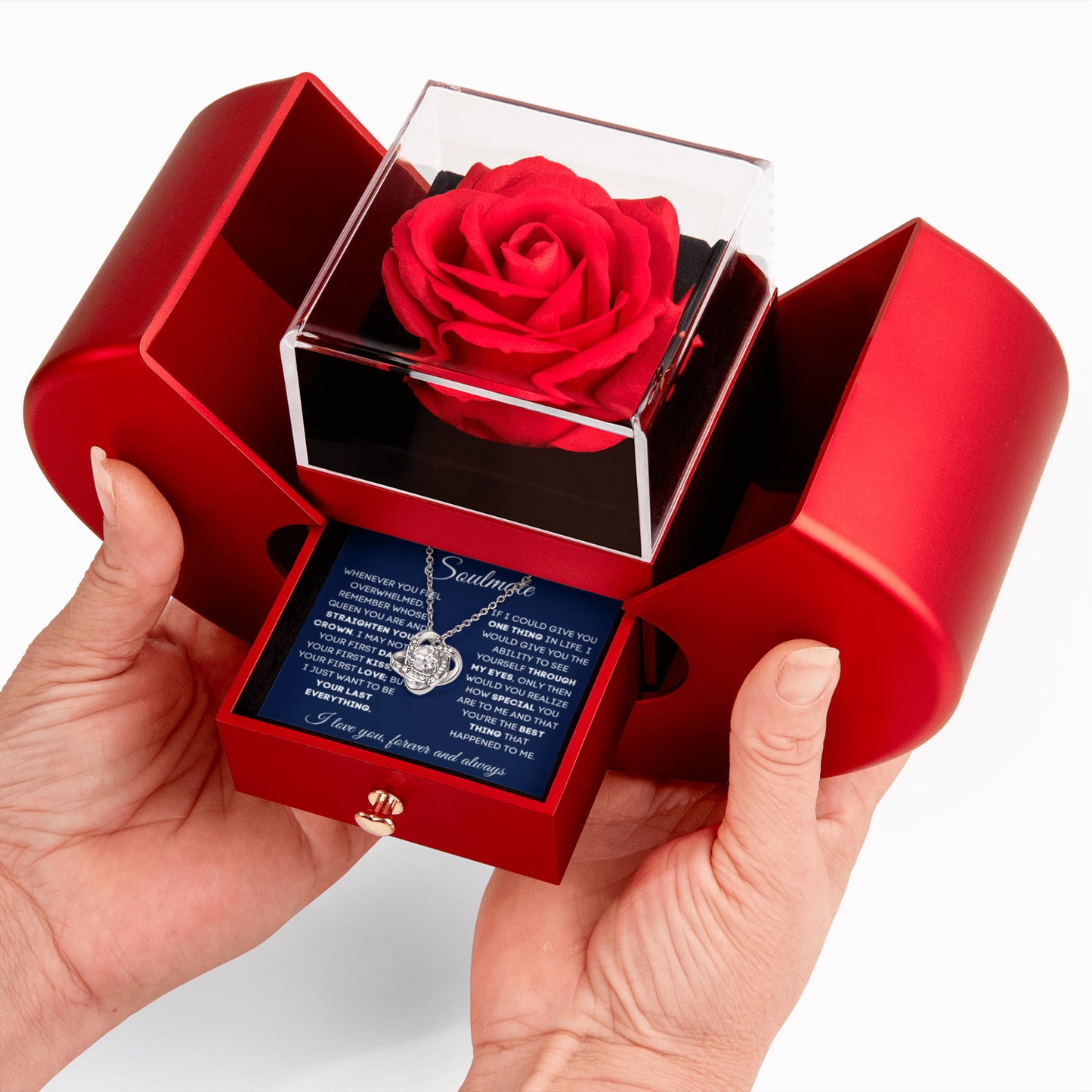 To My Smoking Hot Soulmate - I Love You - Love Knot Necklace with Red Heart Rose Box