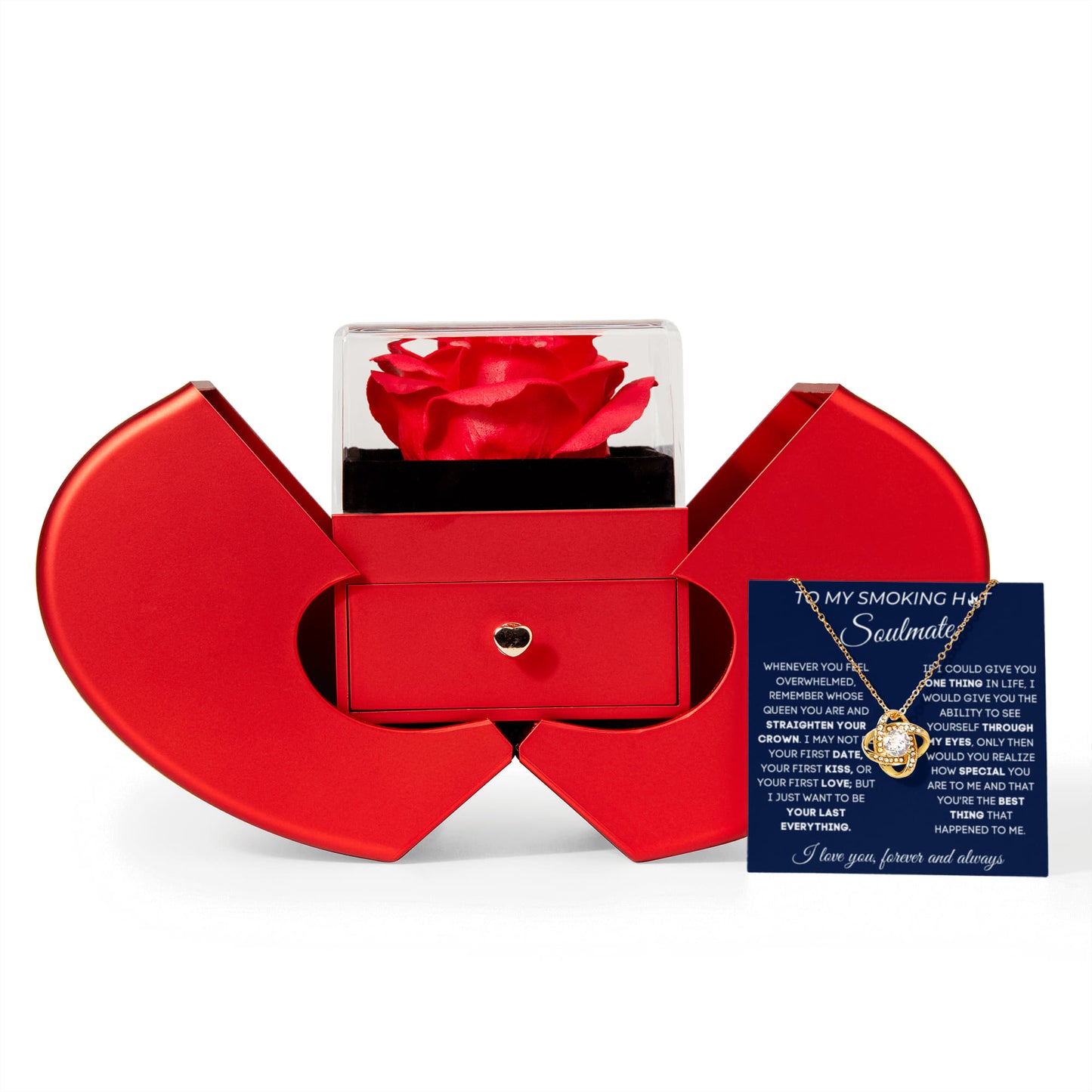 To My Smoking Hot Soulmate - I Love You - Love Knot Necklace with Red Heart Rose Box
