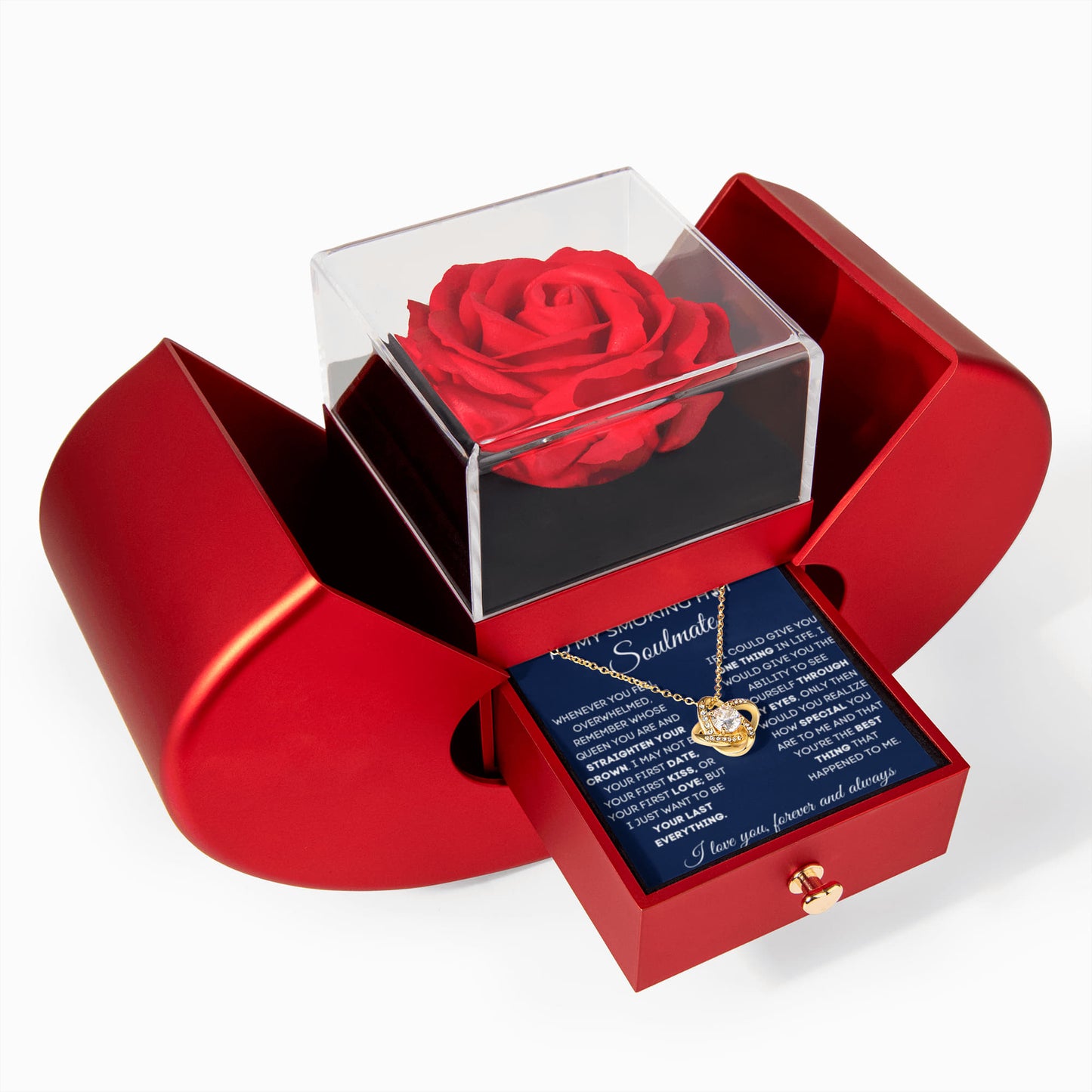 To My Smoking Hot Soulmate - I Love You - Love Knot Necklace with Red Heart Rose Box