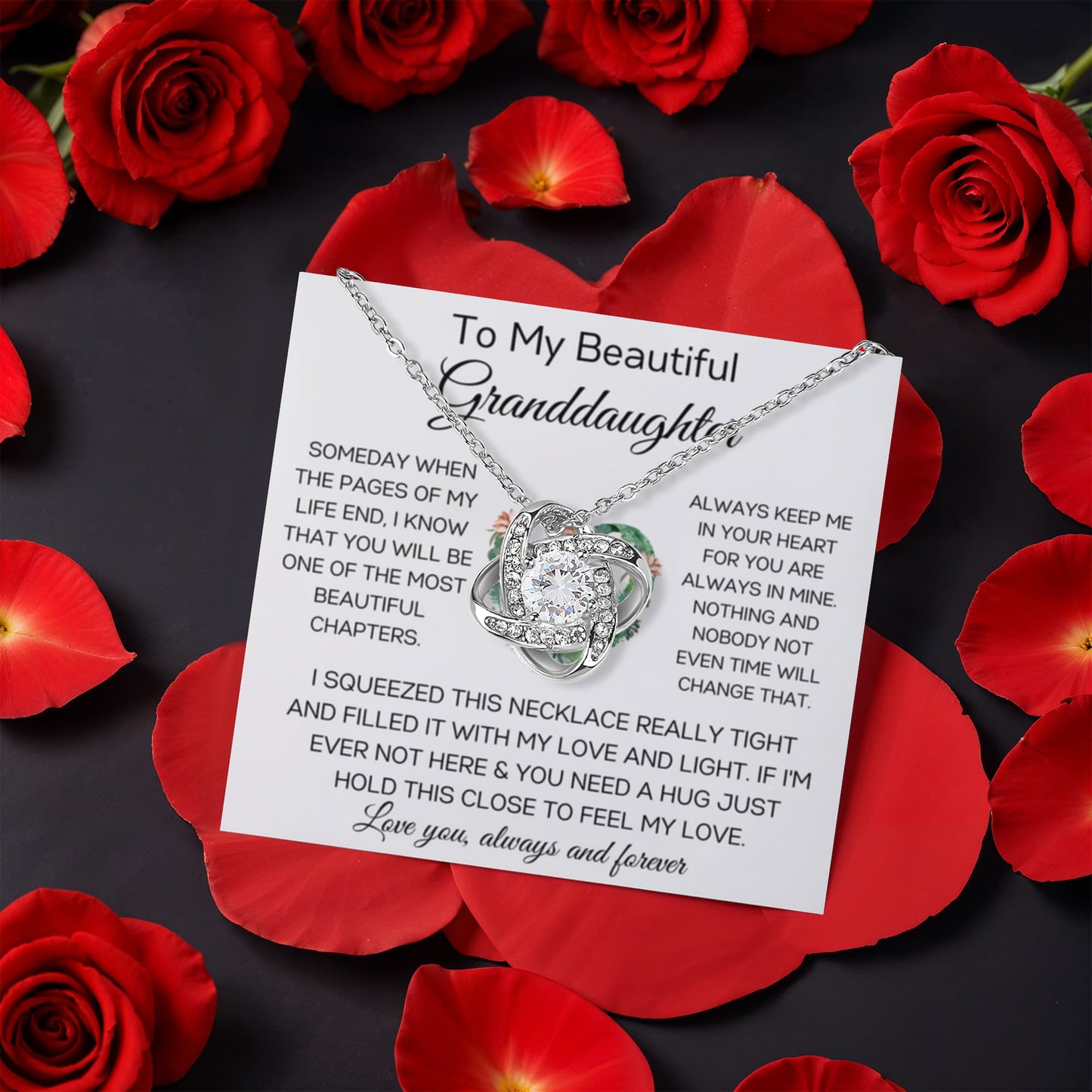 To My Beautiful Granddaughter - Love You Always & Forever - Love Knot with Rotating Rose Gift Box