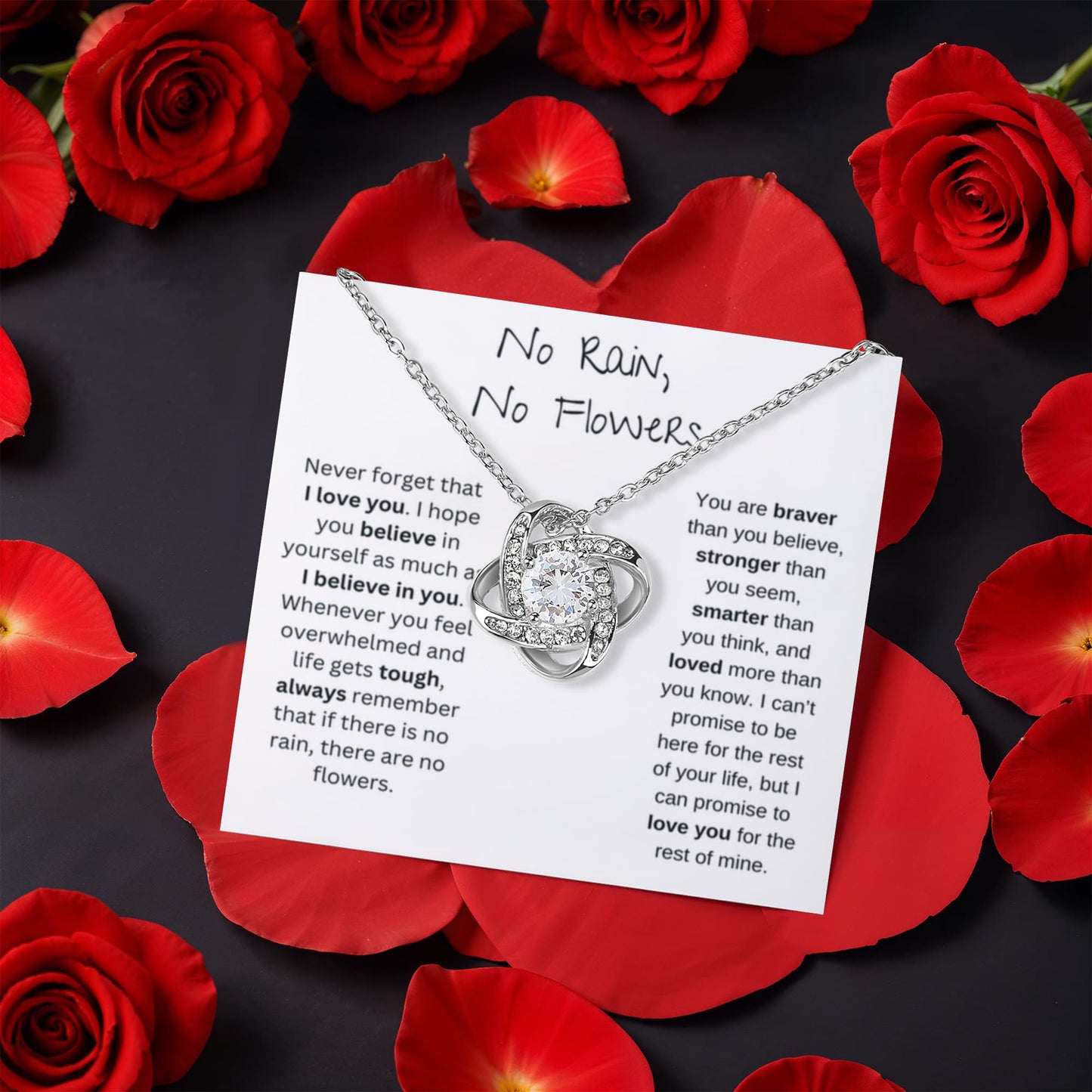 No Rain, No Flowers - I Hope You Believe In Your Self - Love Knot with Rotating Rose Gift Box