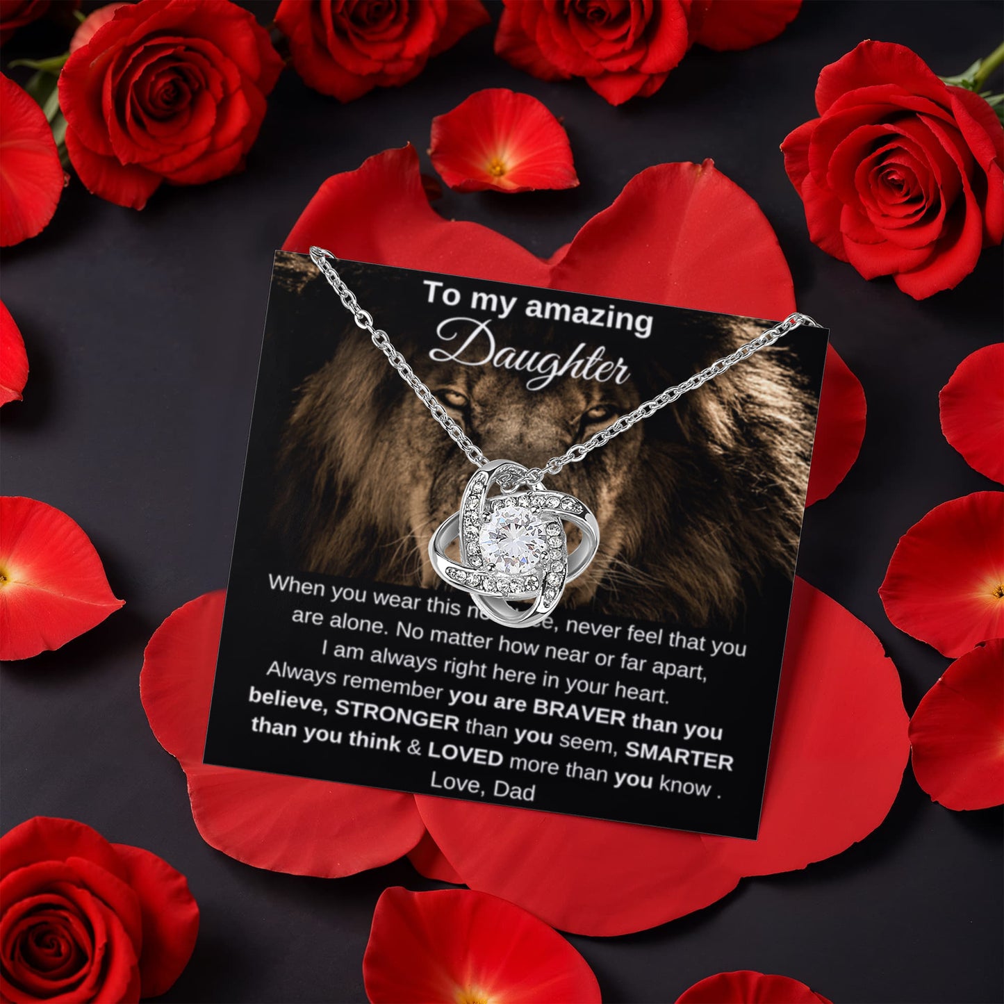 To My Amazing Daughter - I Am Always Right Here In Your Heart - Love Knot with Rotating Rose Gift Box