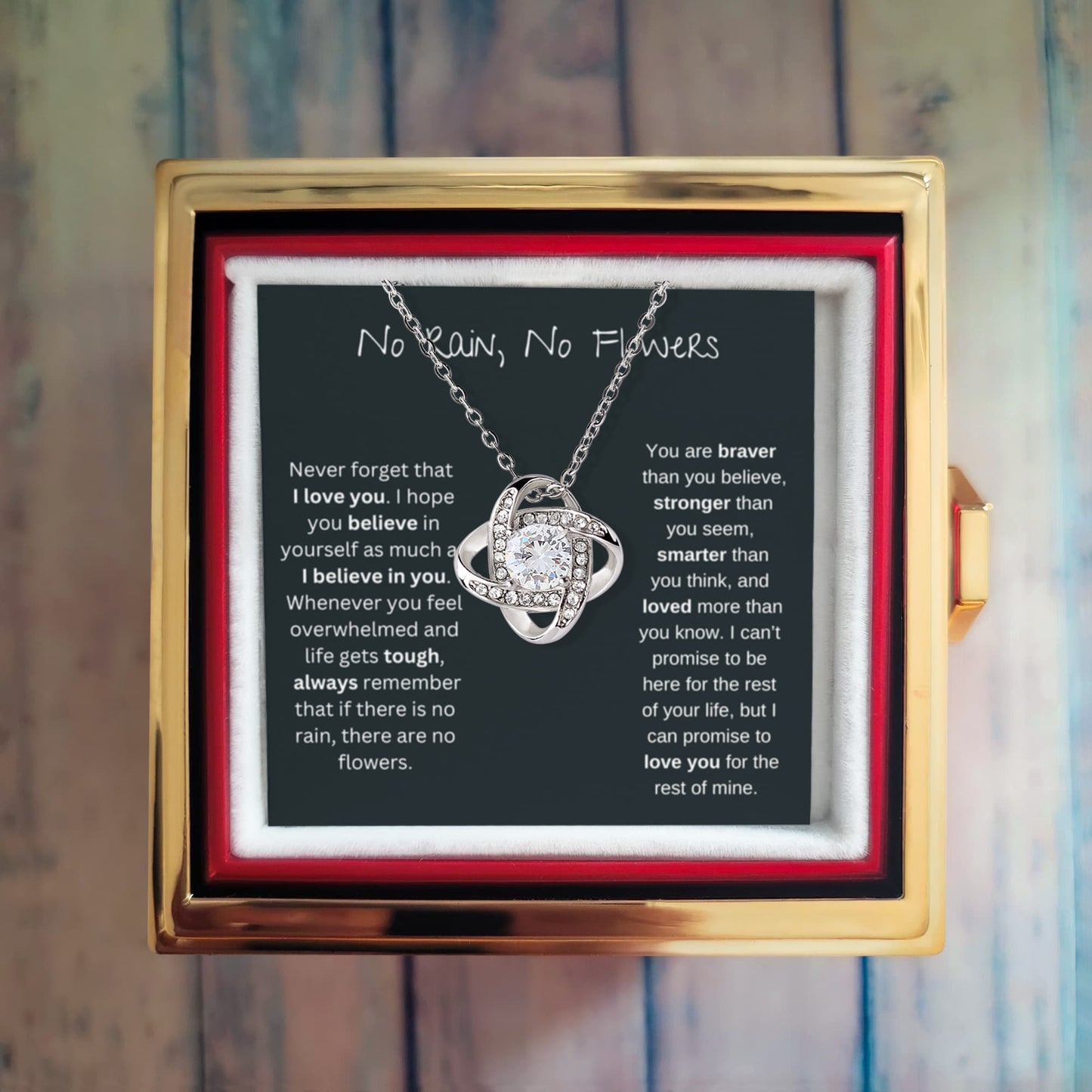 No Rain, No Flowers - Never Forget That I Love You - Love Knot with Rotating Rose Gift Box