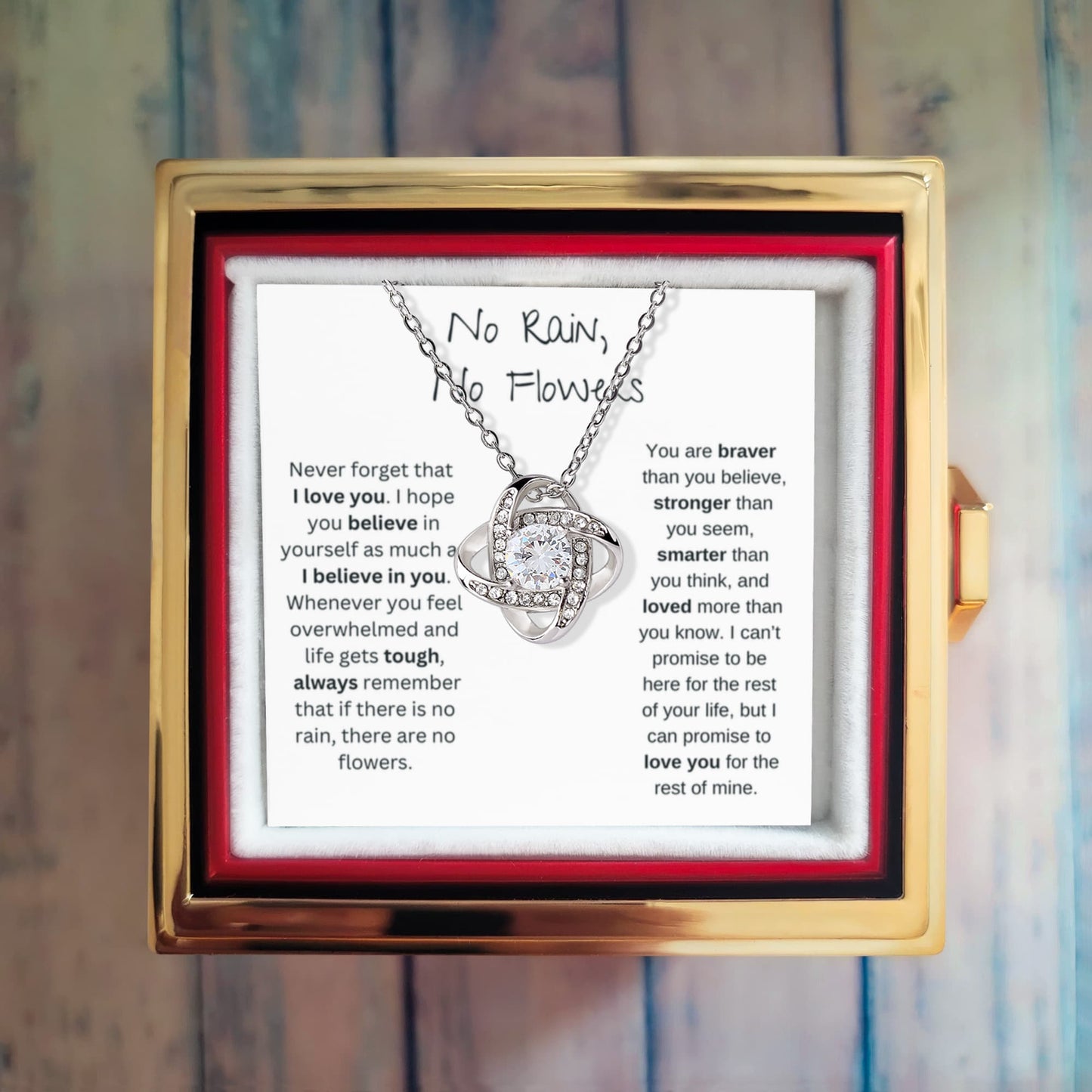 No Rain, No Flowers - I Hope You Believe In Your Self - Love Knot with Rotating Rose Gift Box
