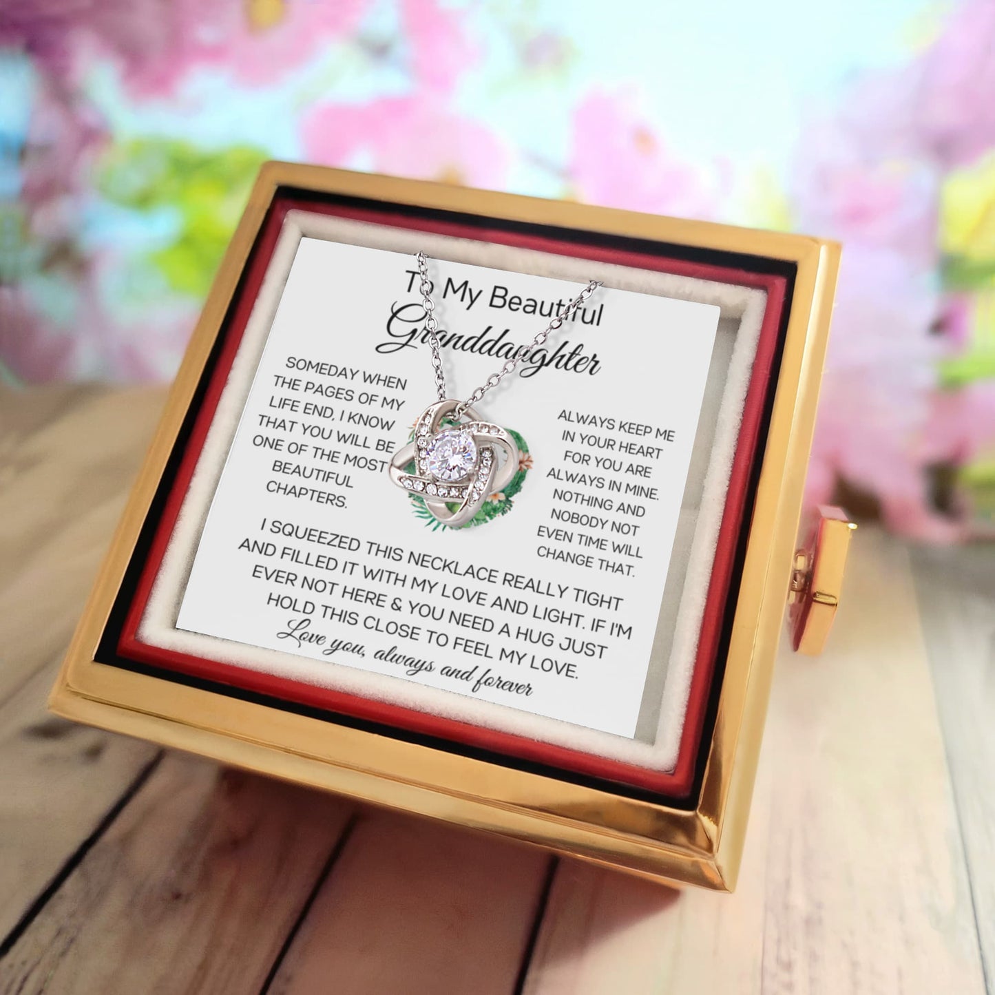 To My Beautiful Granddaughter - Love You Always & Forever - Love Knot with Rotating Rose Gift Box