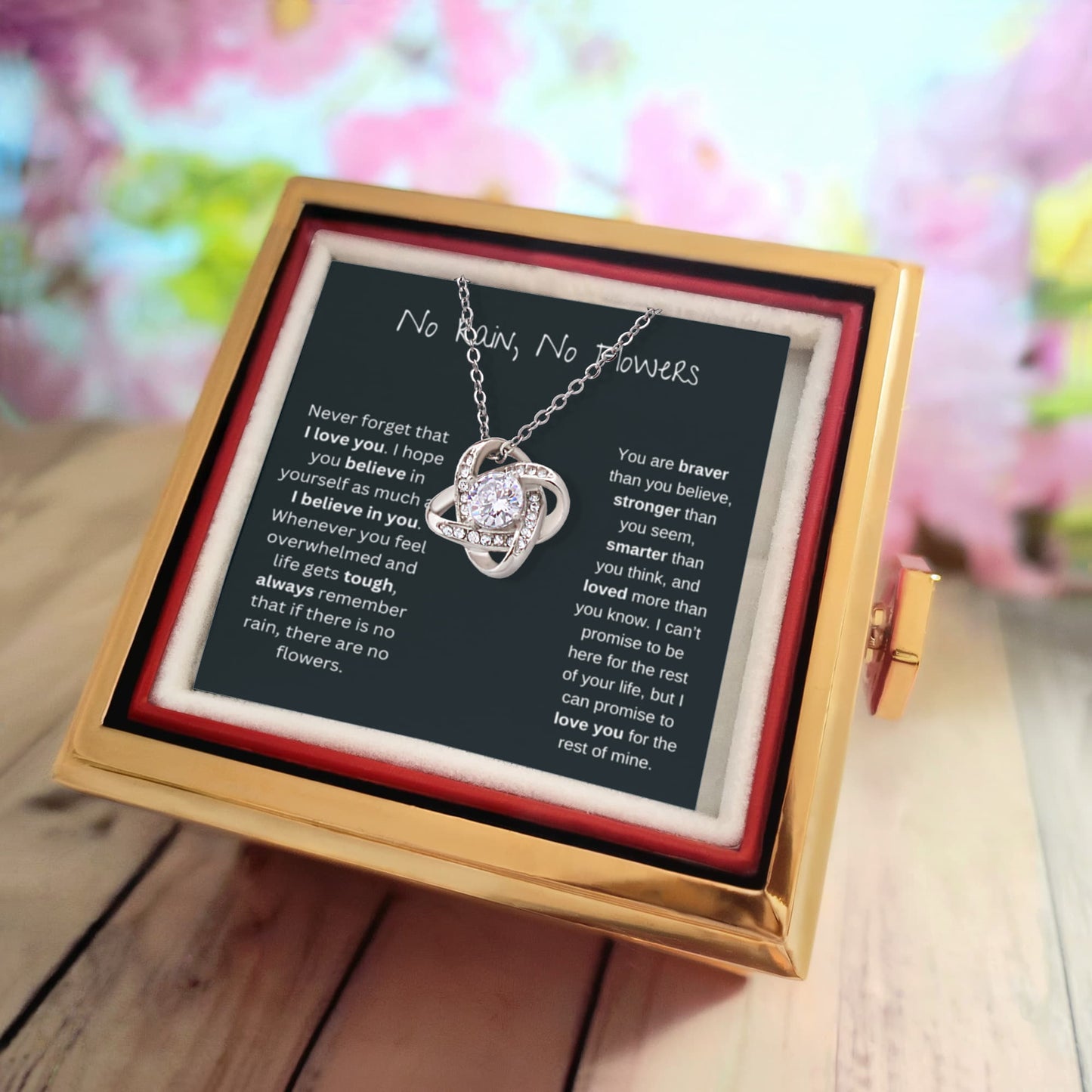 No Rain, No Flowers - Never Forget That I Love You - Love Knot with Rotating Rose Gift Box
