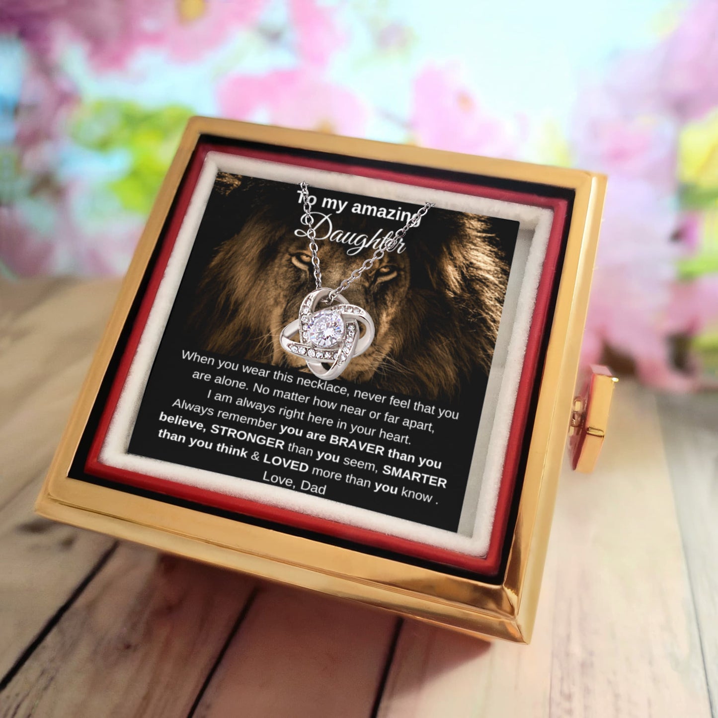 To My Amazing Daughter - I Am Always Right Here In Your Heart - Love Knot with Rotating Rose Gift Box