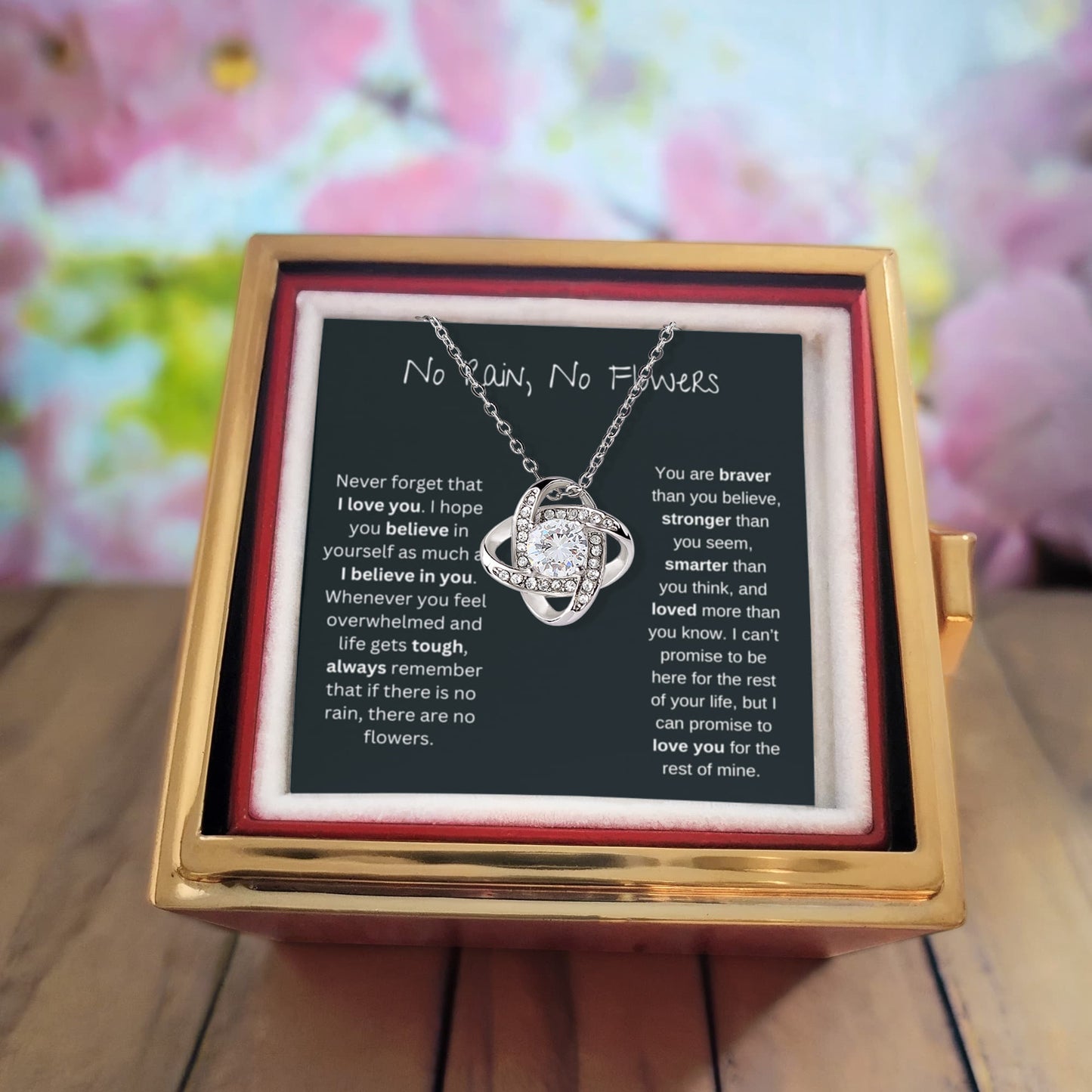 No Rain, No Flowers - Never Forget That I Love You - Love Knot with Rotating Rose Gift Box