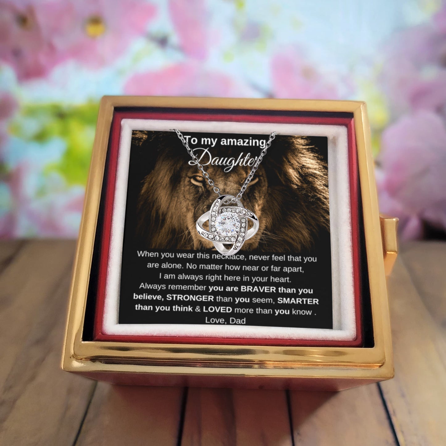 To My Amazing Daughter - I Am Always Right Here In Your Heart - Love Knot with Rotating Rose Gift Box
