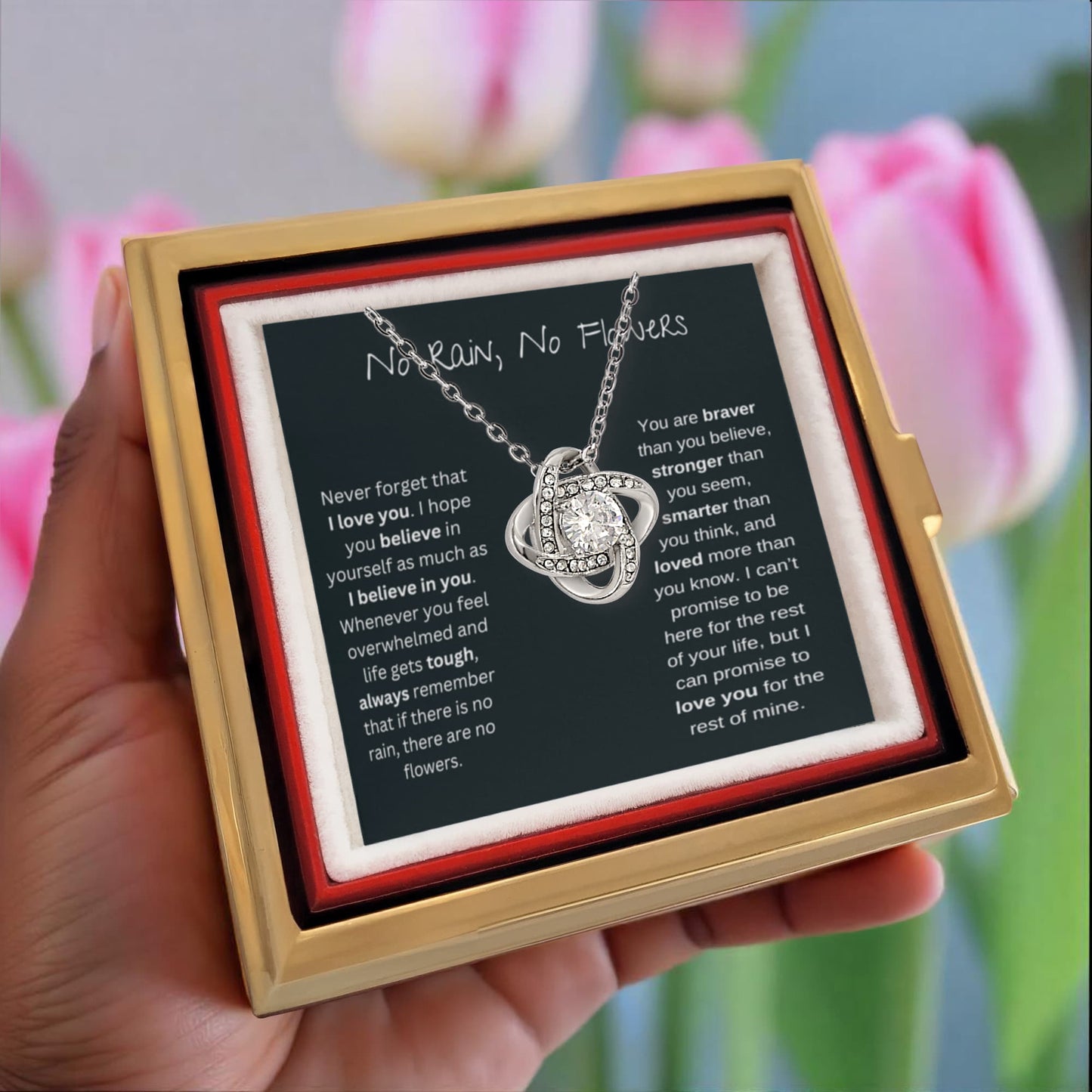No Rain, No Flowers - Never Forget That I Love You - Love Knot with Rotating Rose Gift Box