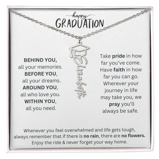 Happy Graduation - Behind You All Your Memories - Graduation Cap Name Necklace
