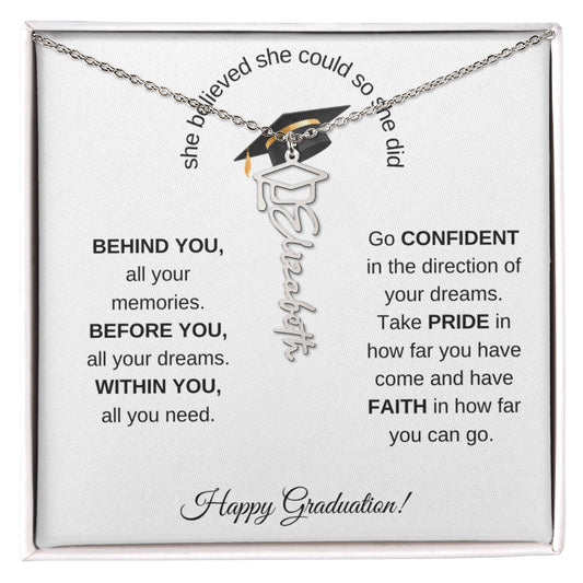 She believed She Could So She Did - Graduation Cap Name Necklace