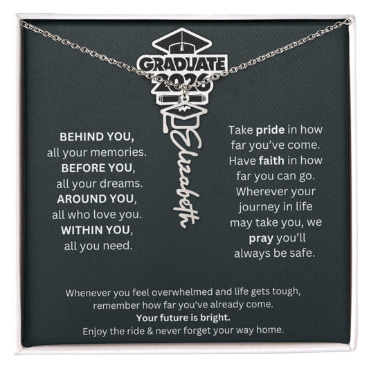 2026 Graduation Gift | Your Future is Bright | Graduation Cap Name Necklace