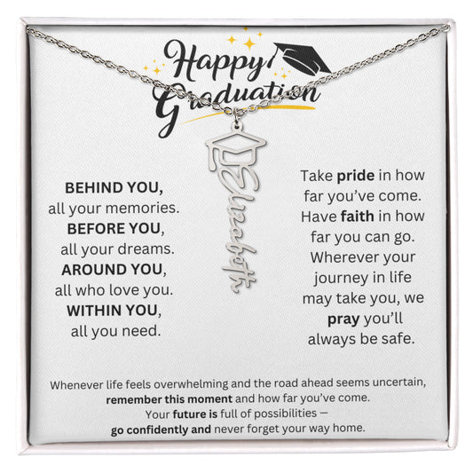 Happy Graduation | Go Confidently | Graduation Cap Name Necklace